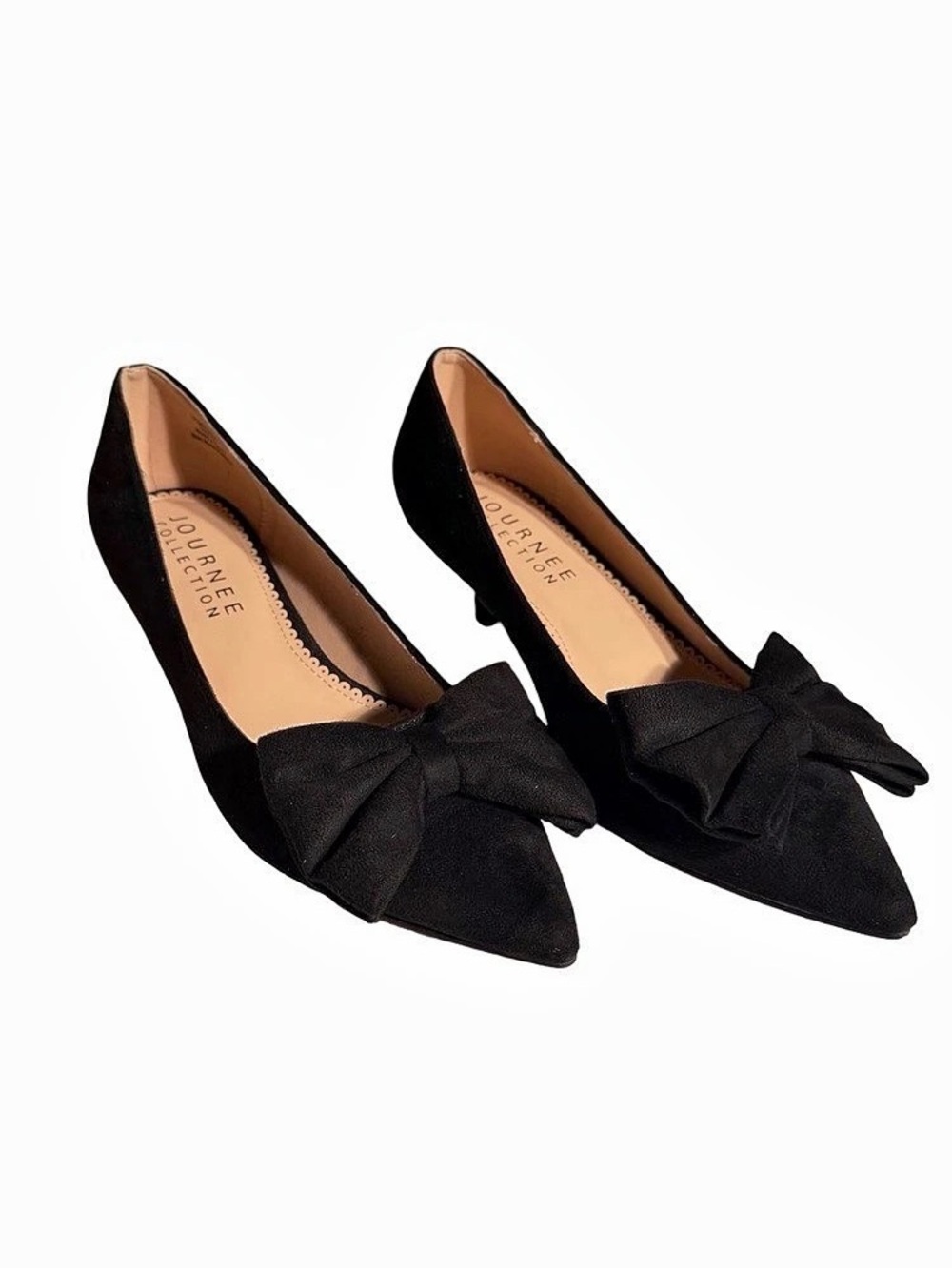 Journee Collection Orana Women’s Black Bow Pointed Toe Kitten Heel Pumps Size 6.